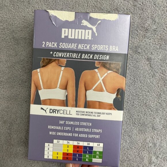 NEW Puma Women's L 2 Pack Seamless Sports Bra Square Neck Convertible Back Gray - Picture 9 of 11